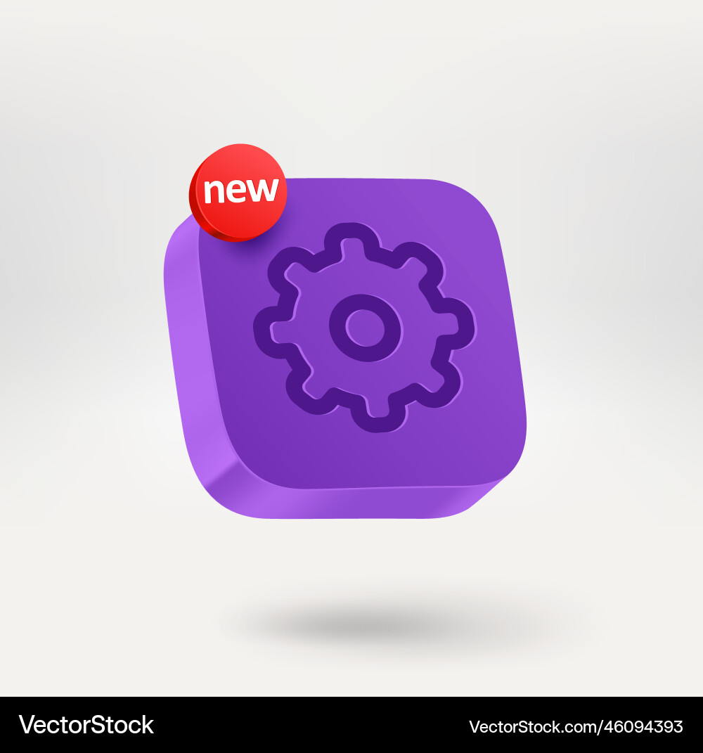 Gear button with new label mobile application vector image