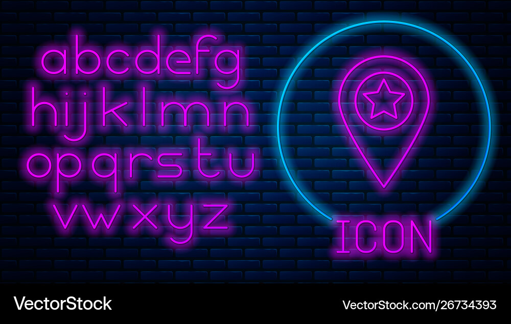 Glowing neon map pointer with star icon isolated Glowing neon map pointer with star icon isolated vector image