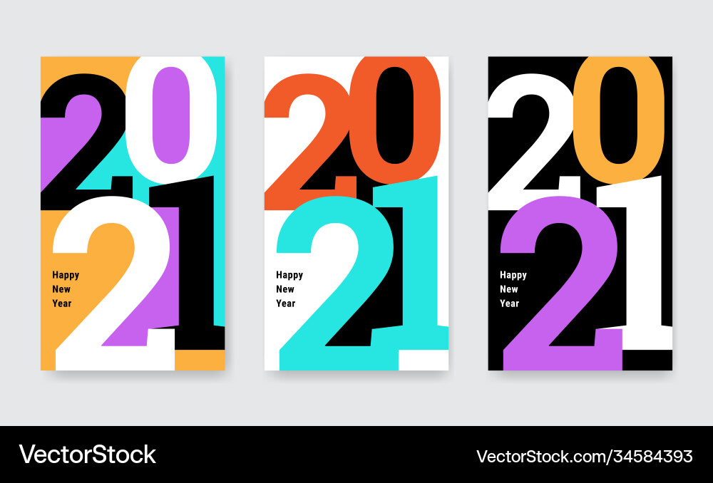 Happy new year 2021 posters set Happy new year 2021 posters set vector image