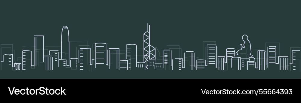Hong kong simple lines skyline on dark background Vector Image