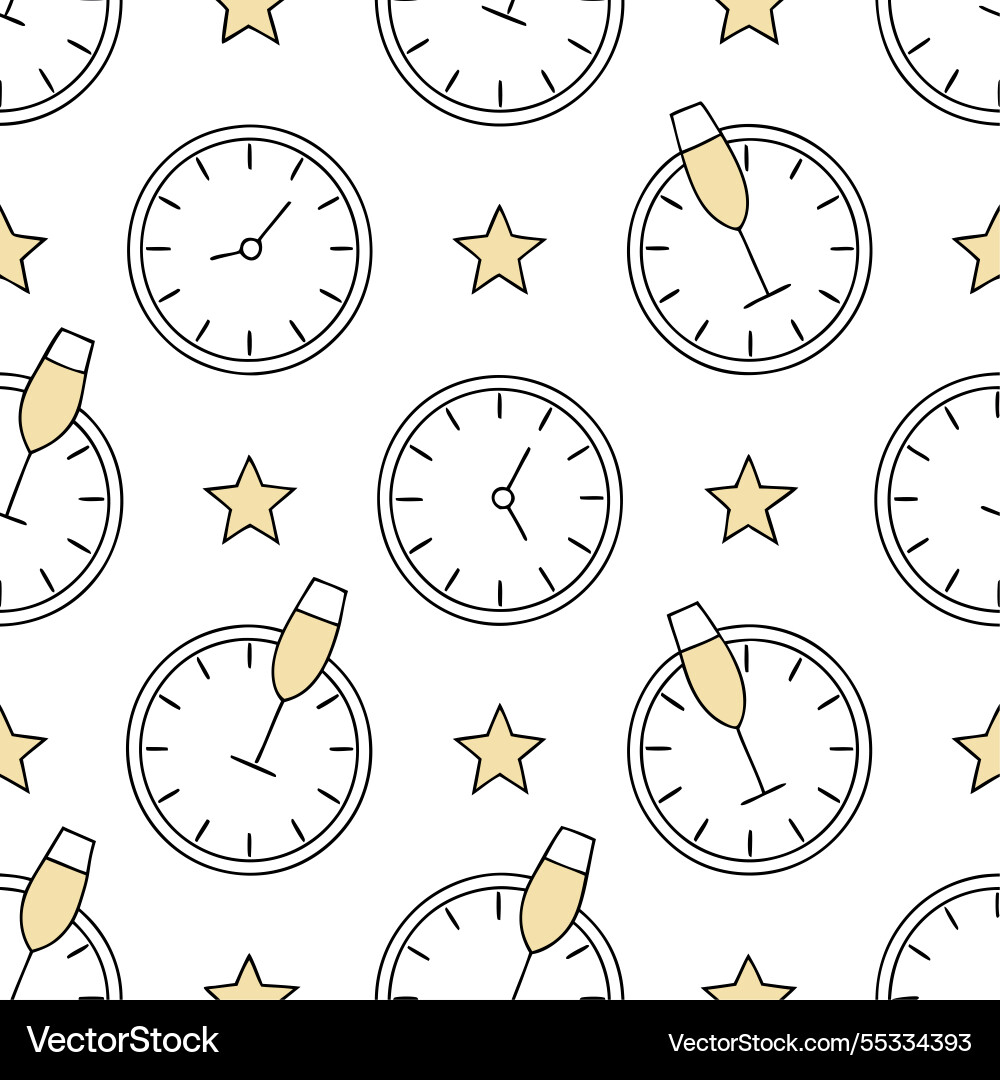 New year seamless pattern with clock faces vector image