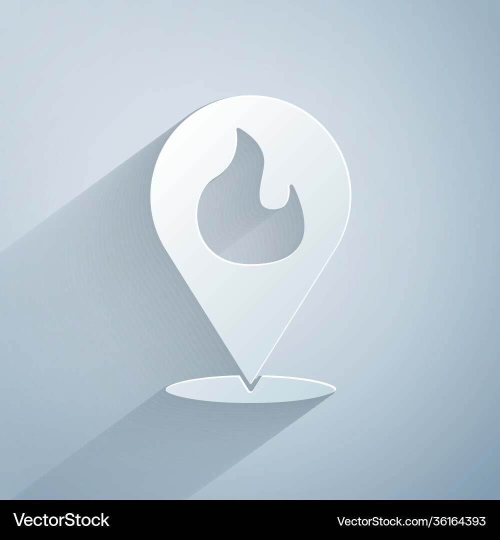 Paper cut map pointer with fire flame icon Paper cut map pointer with fire flame icon vector image