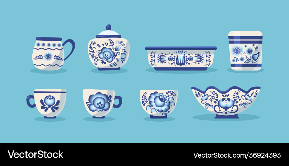 Set ceramic kitchen utensils or crockery Set ceramic kitchen utensils or crockery vector image