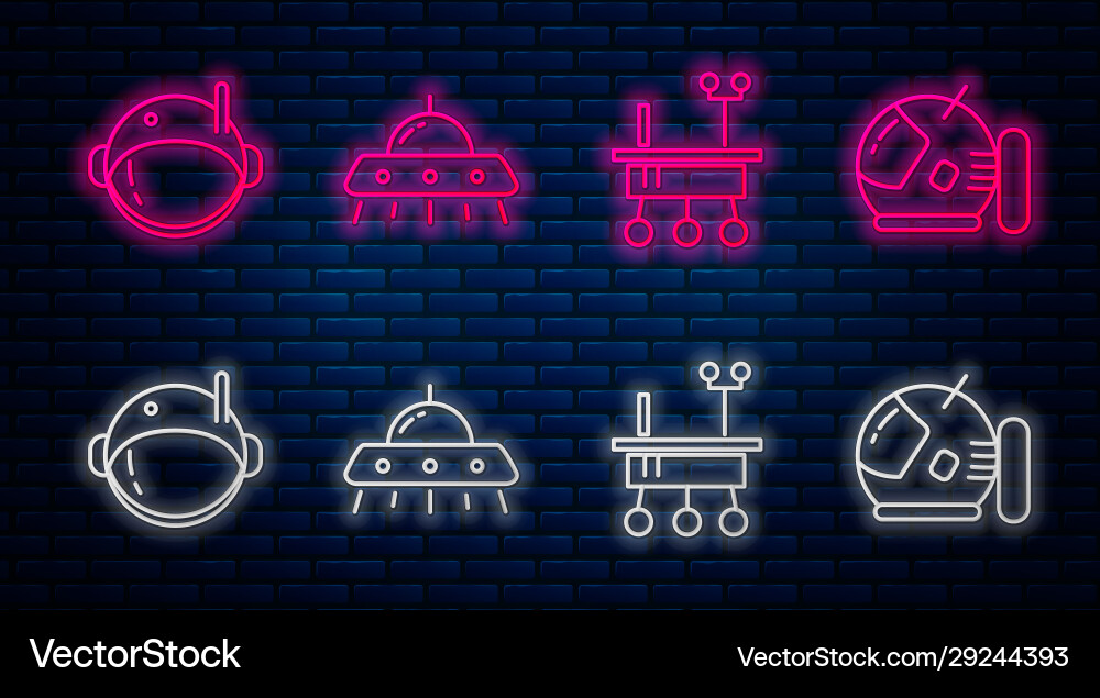 Set line ufo flying spaceship mars rover Set line ufo flying spaceship mars rover Vector Image