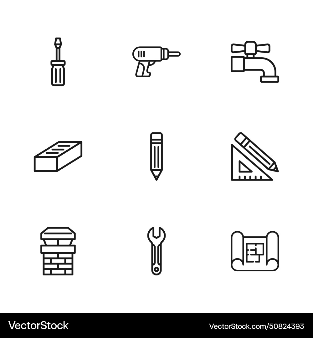 Set line wrench spanner triangular ruler Vector Image