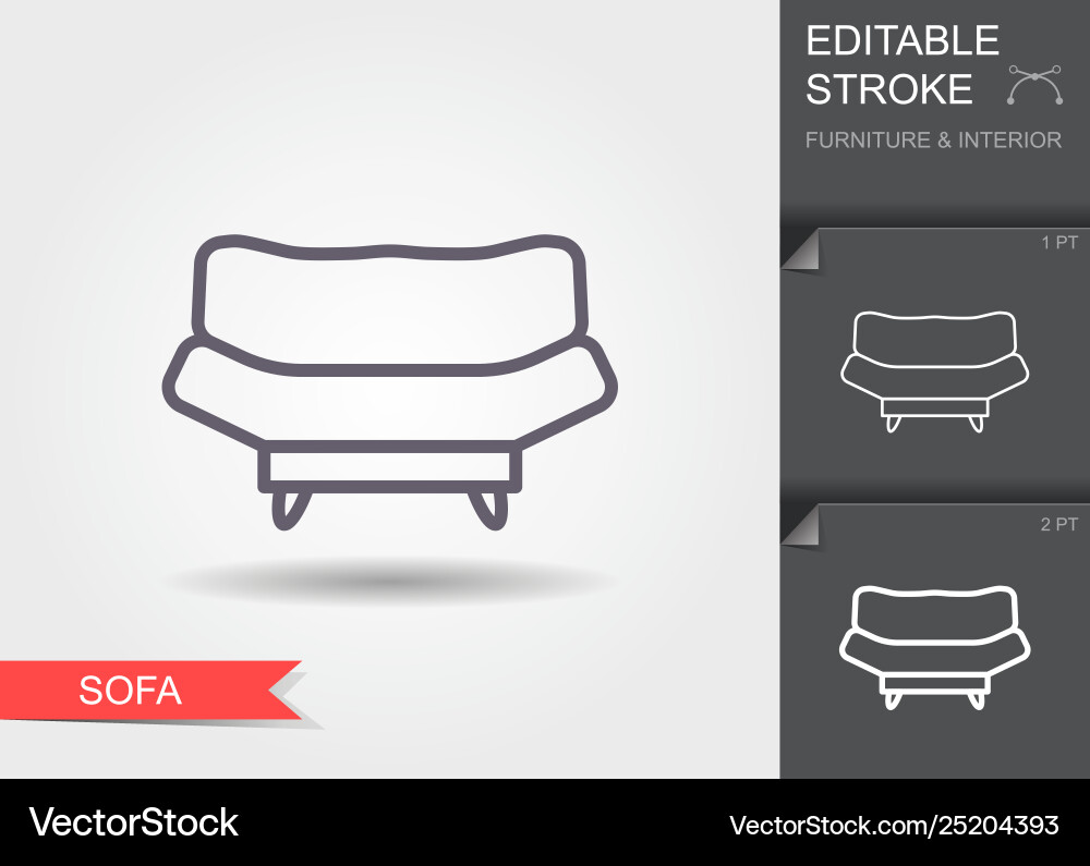 Sofa line icon with editable stroke shadow Sofa line icon with editable stroke shadow vector image