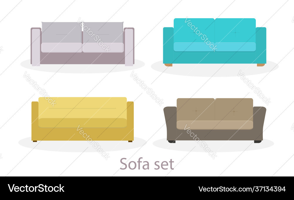 A set sofas in different colors and modern A set sofas in different colors and modern Vector Image