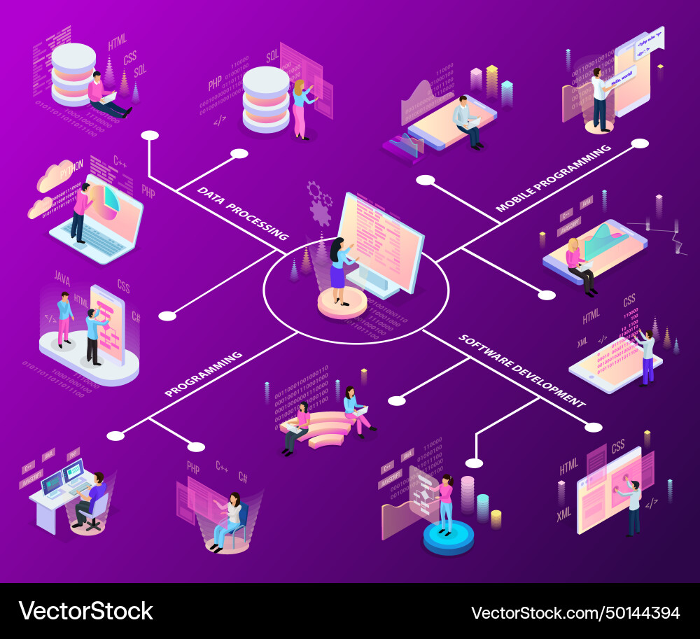 Freelance programming isometric flowchart Freelance programming isometric flowchart vector image