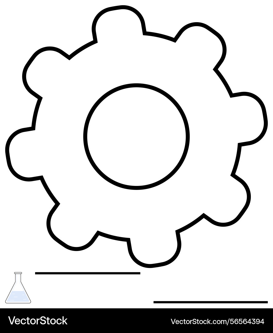 Gear outline with a minimal flask icon symbolizing Gear outline with a minimal flask icon symbolizing vector image