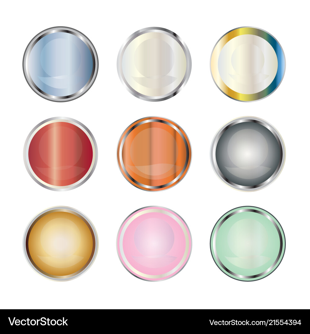 Nine buttons in multiple colors set vector image