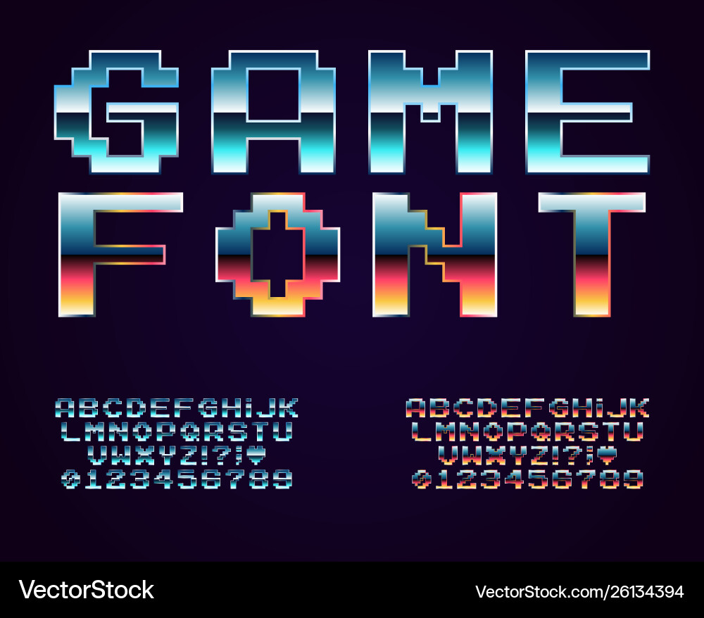 Retro Pixel Font Set Vector Image
