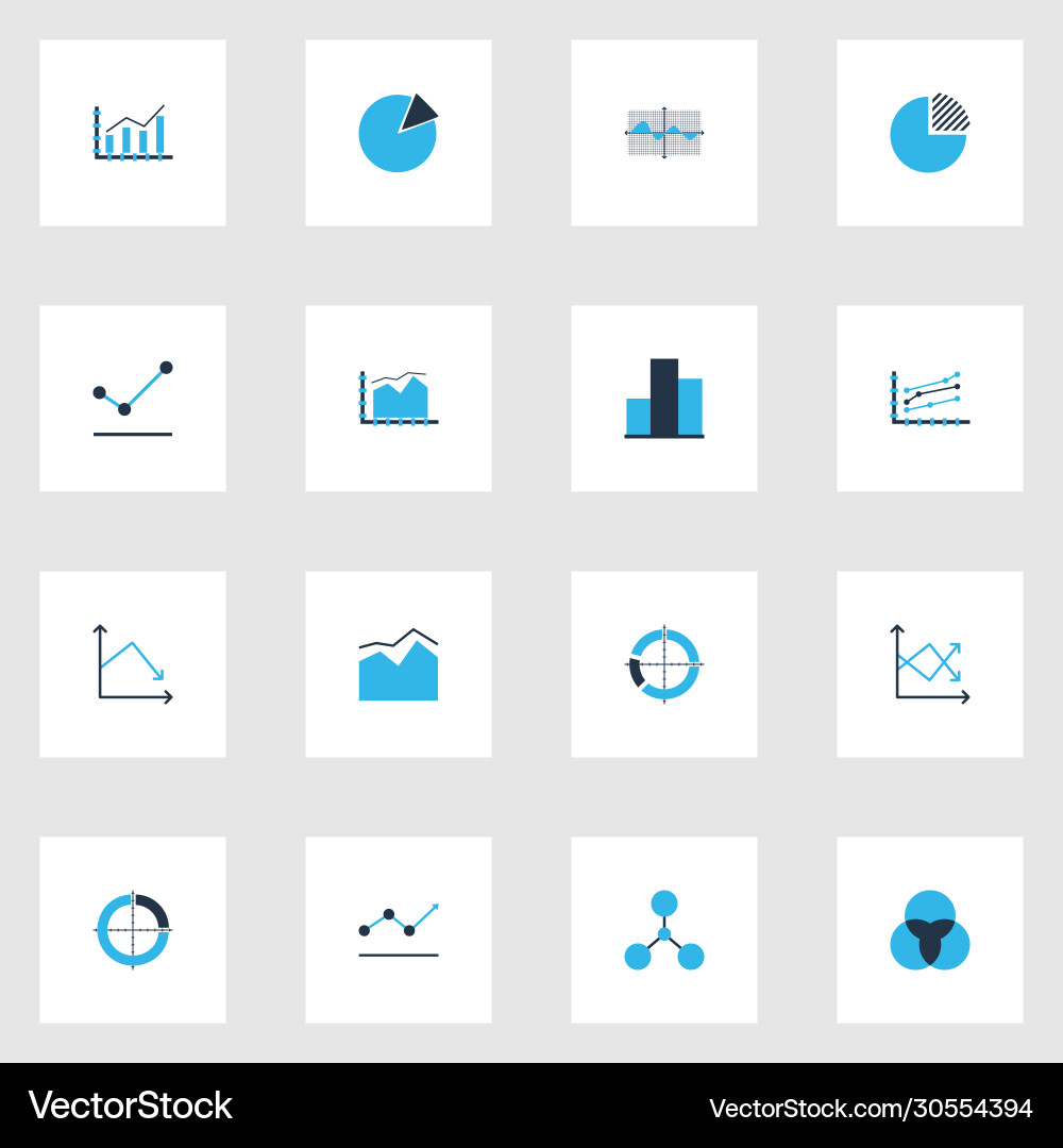Set graphs diagrams and statistics icons Set graphs diagrams and statistics icons Vector Image