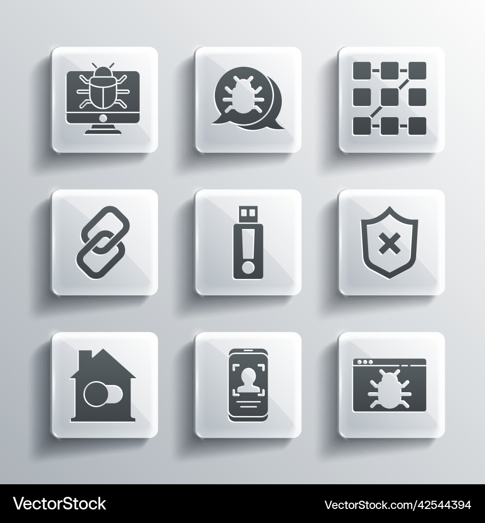 Set mobile and face recognition system bug Vector Image