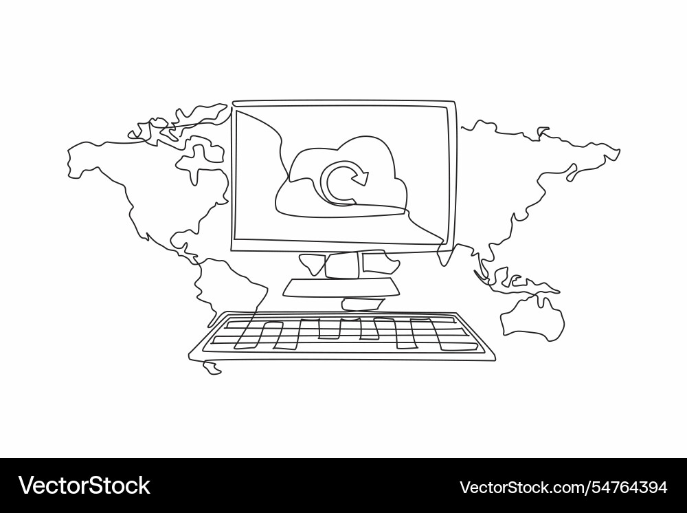 Single continuous line drawing monitor keyboard Single continuous line drawing monitor keyboard vector image