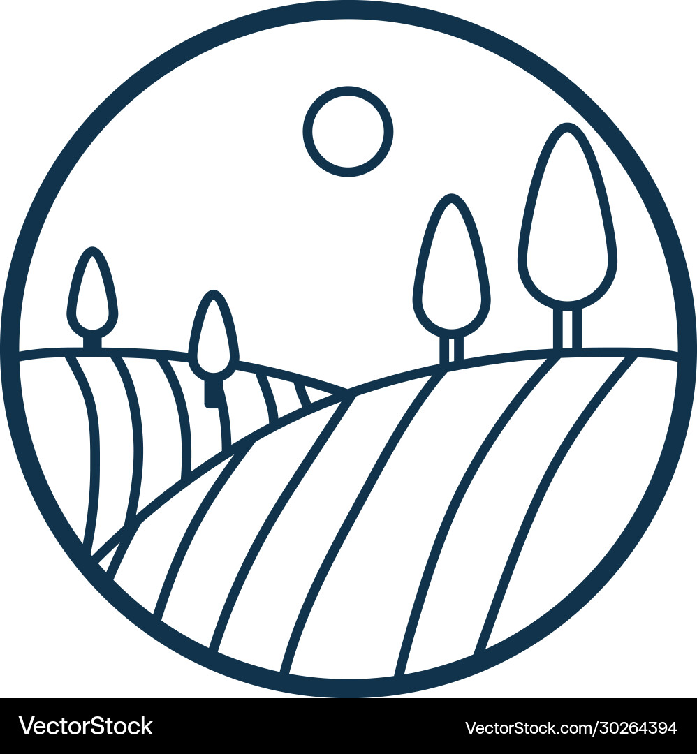 Sun and trees line style icon design vector image