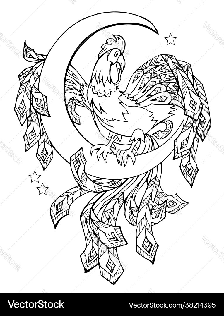 Cute Fairyland Cock Zentangle Vector Image