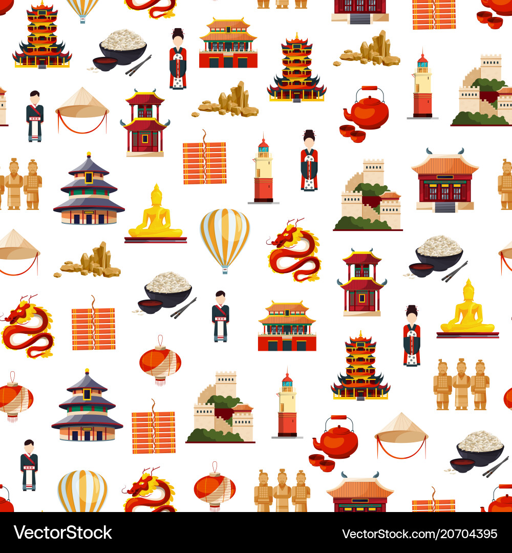 Flat style china elements pattern Flat style china elements pattern vector image