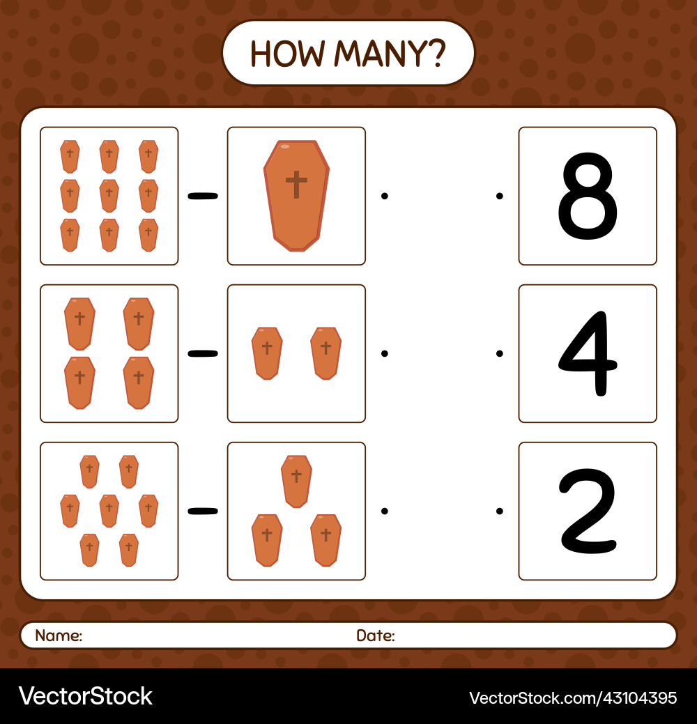 How many counting game with coffin worksheet How many counting game with coffin worksheet vector image