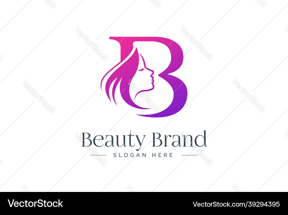 Letter b beauty logo design woman face silhouette Letter b beauty logo design woman face silhouette vector image