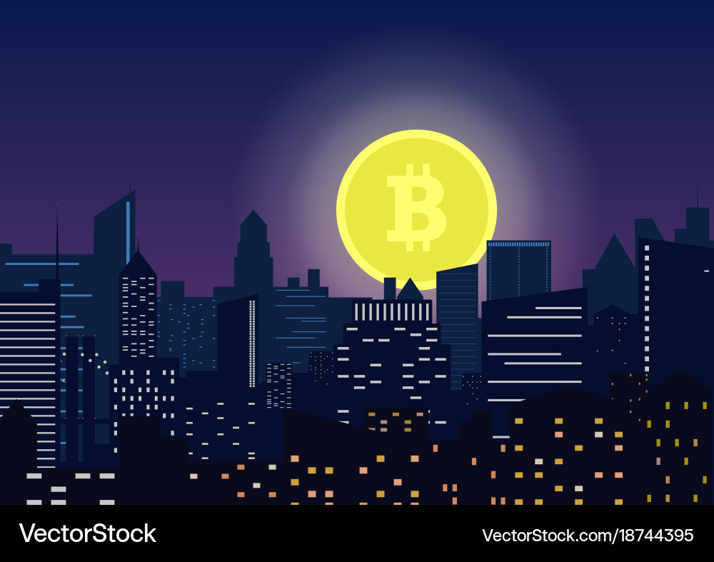 Moon bitcoin symbol rising from modern – Royalty-Free Vector | VectorStock