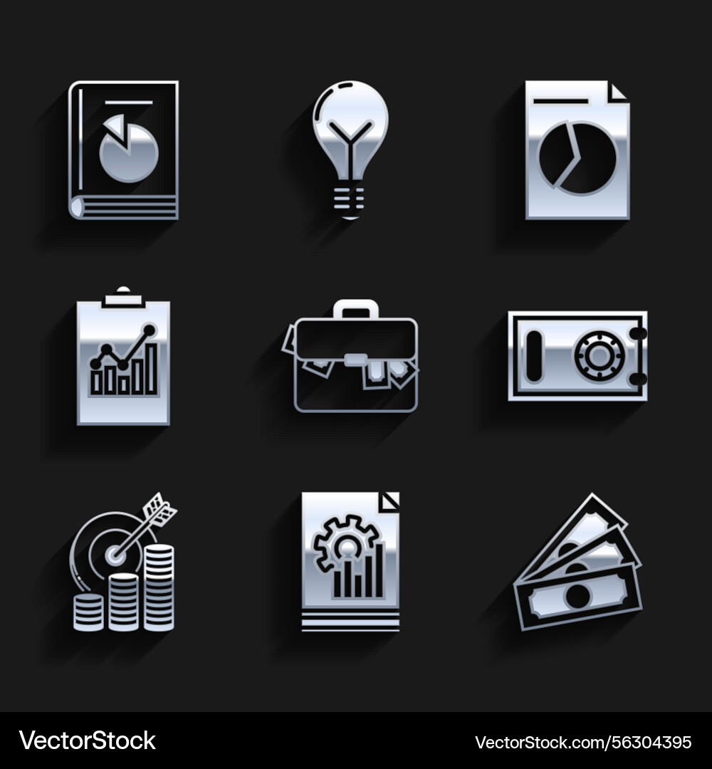 Set briefcase and money document with graph chart Set briefcase and money document with graph chart vector image