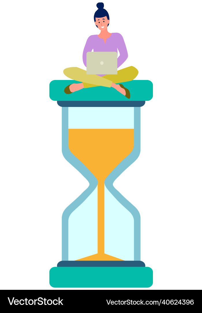 Businesswoman sitting on hourglass with laptop Businesswoman sitting on hourglass with laptop vector image
