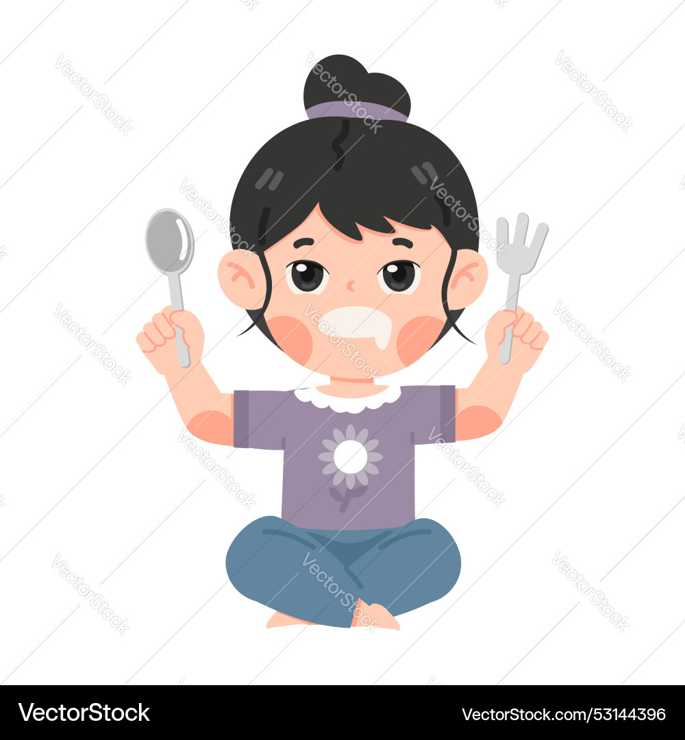 Girl hungry holding fork and spoon Girl hungry holding fork and spoon vector image