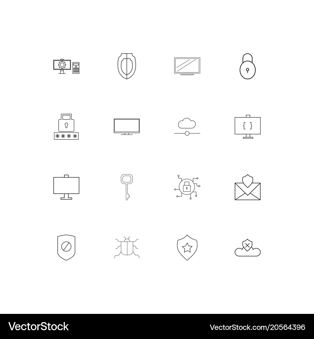 Internet security simple linear icons set vector image
