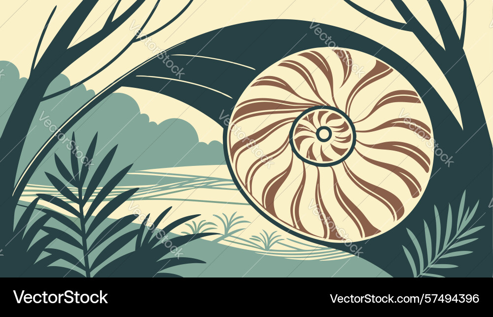 Nautilus shell in lush forest setting art design Vector Image