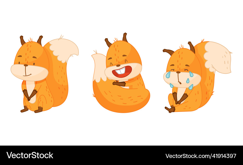 Cute red squirrel in different actions set funny Cute red squirrel in different actions set funny vector image