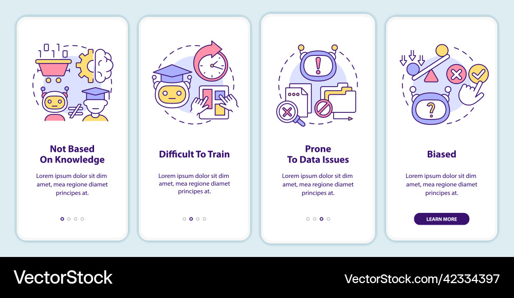Drawbacks of machine learning onboarding mobile Drawbacks of machine learning onboarding mobile vector image