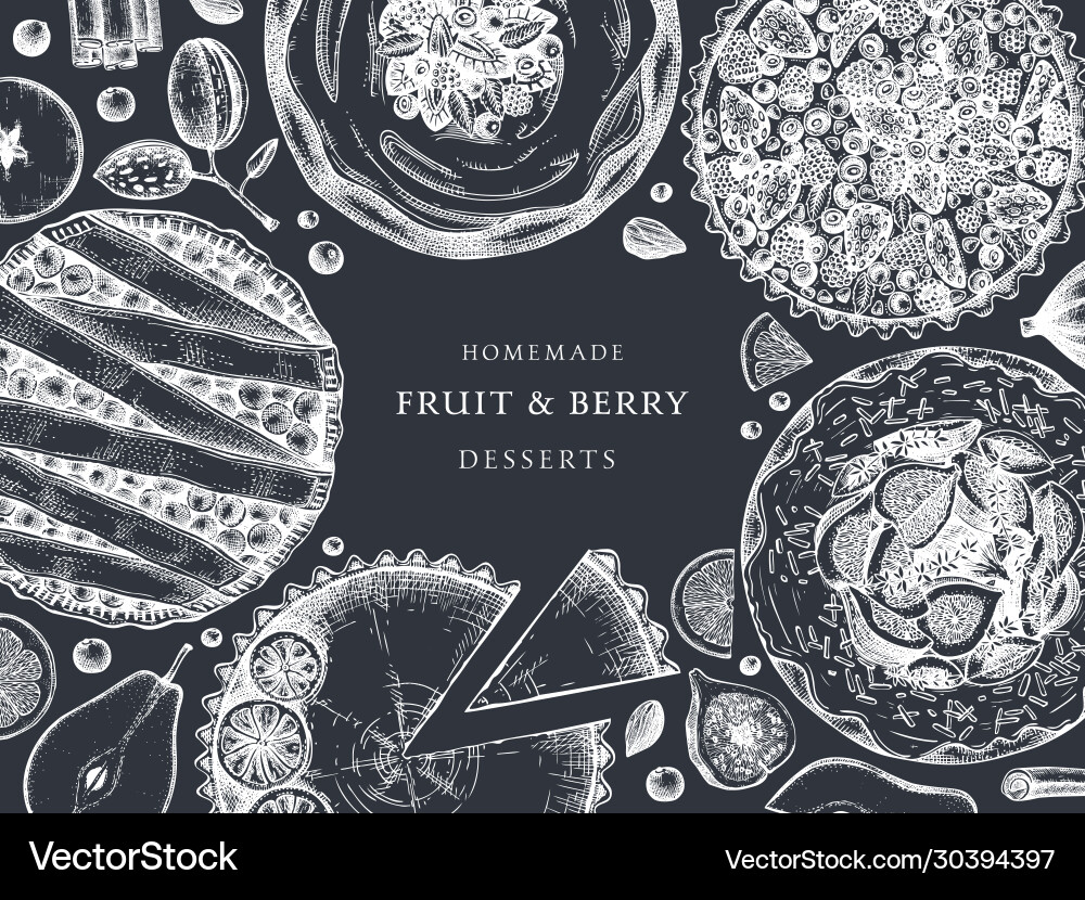 Fruit & Berry Dessert Menu - Hand Drawn Vector Image