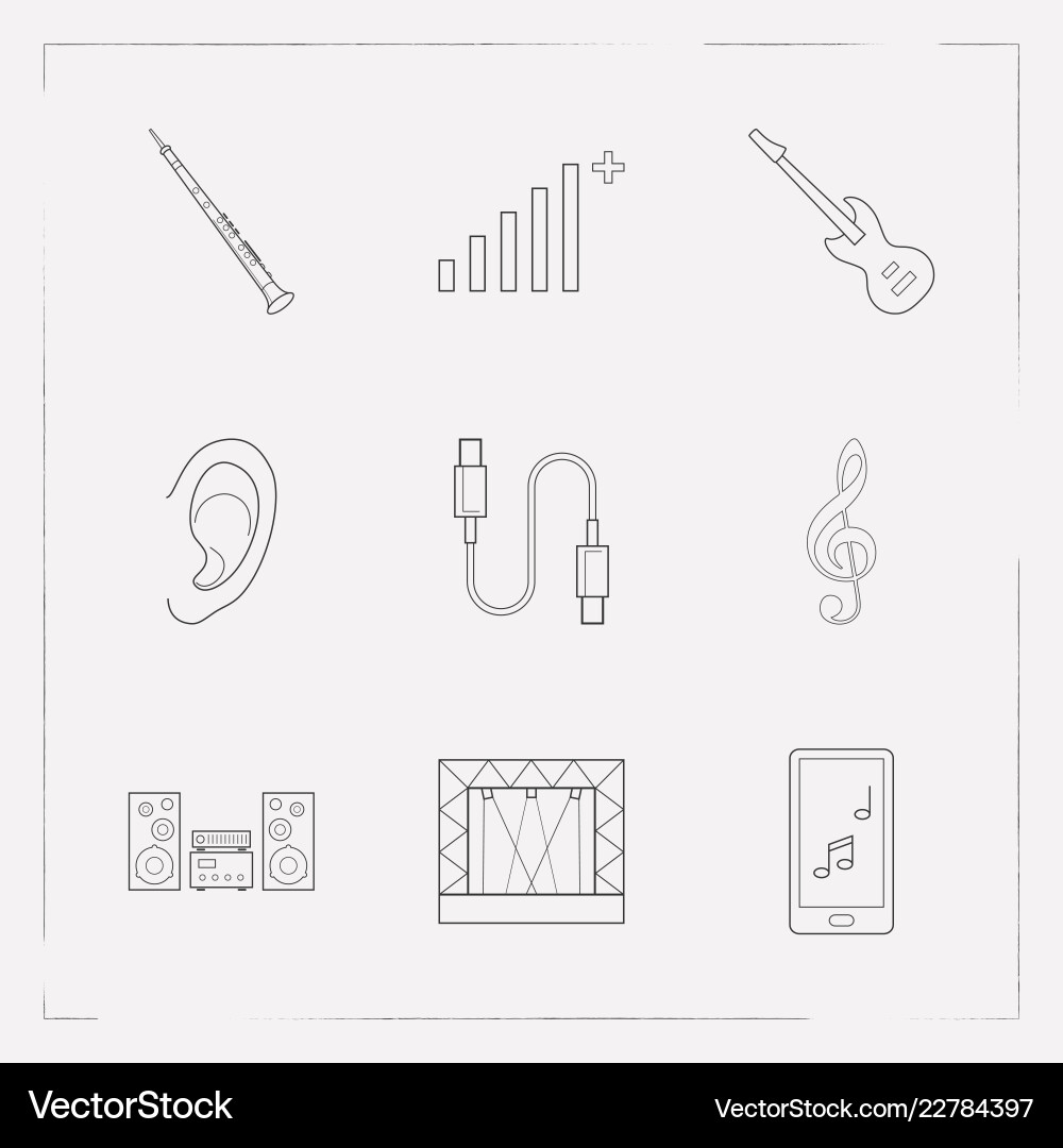 Set of audio icons line style symbols with sound Set of audio icons line style symbols with sound vector image