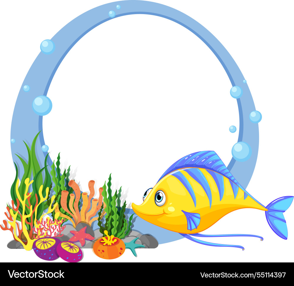 Vibrant fish and coral in a circular frame Vector Image