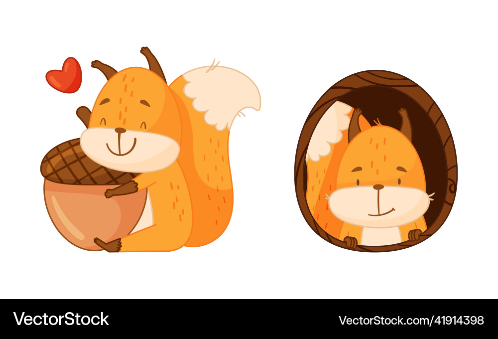 Cute red squirrel in different actions set funny Cute red squirrel in different actions set funny vector image
