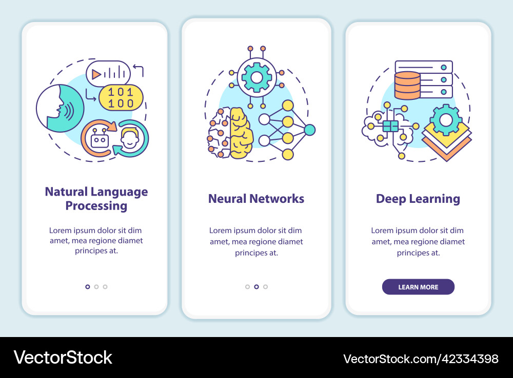 Fields of machine learning onboarding mobile app Fields of machine learning onboarding mobile app vector image