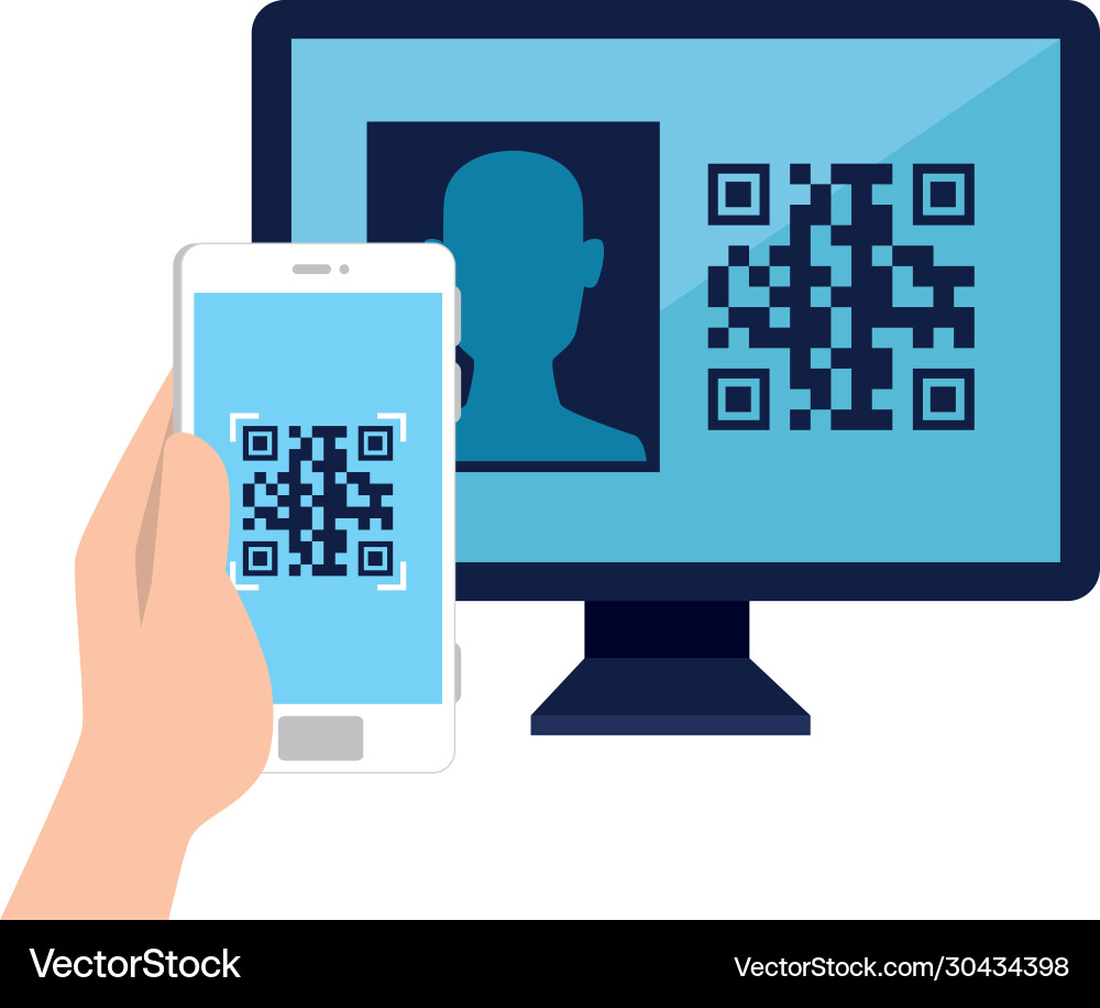 Qr code inside computer and smartphone Vector Image