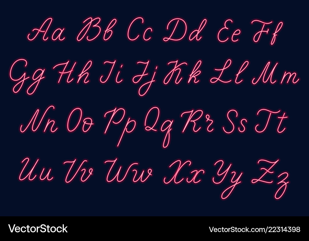 Red neon script uppercase and lowercase letters Red neon script uppercase and lowercase letters vector image