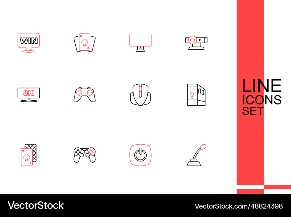 Set line microphone power button game controller Set line microphone power button game controller vector image