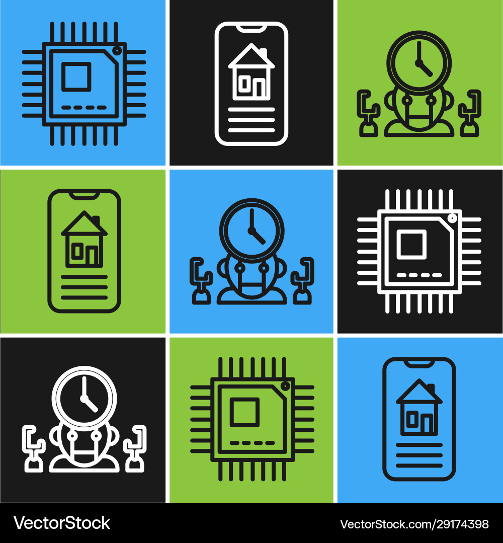 Set line processor with microcircuits cpu robot Set line processor with microcircuits cpu robot vector image