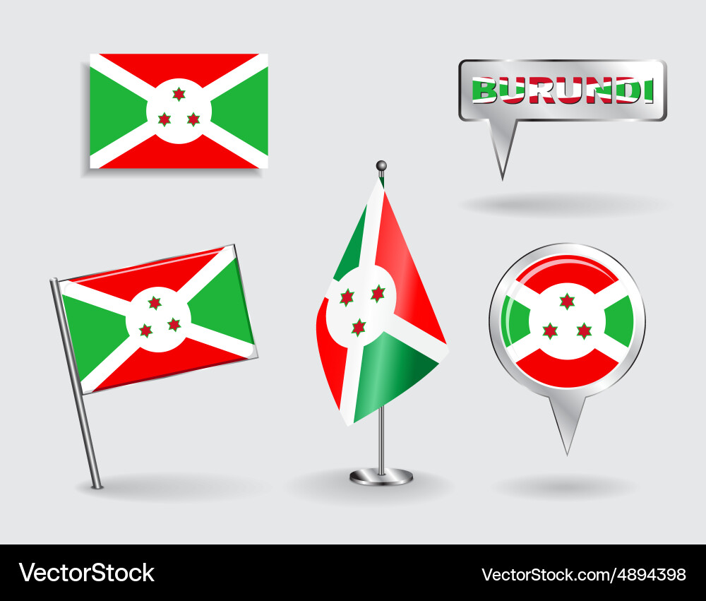 Set of burundi pin icon and map pointer flags vector image