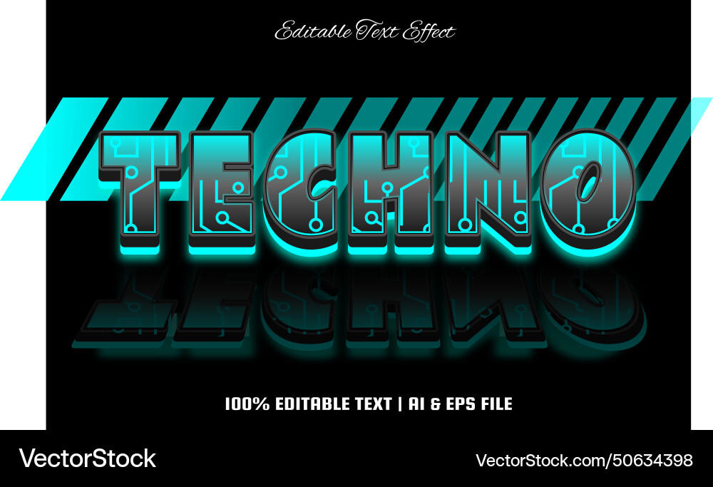 Techno editable text effect neon style Vector Image