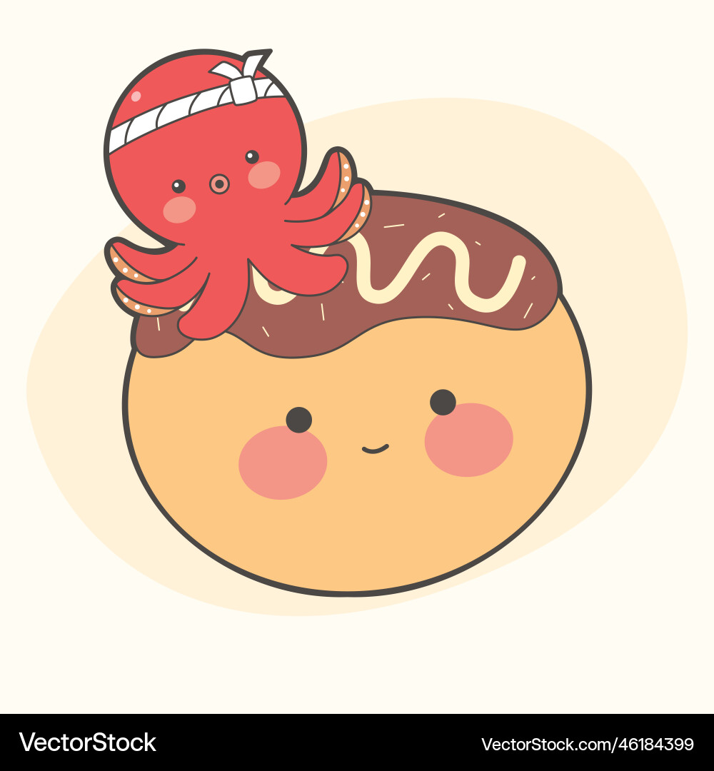 A cute octopus holds takoyaki in its tentacles A cute octopus holds takoyaki in its tentacles vector image