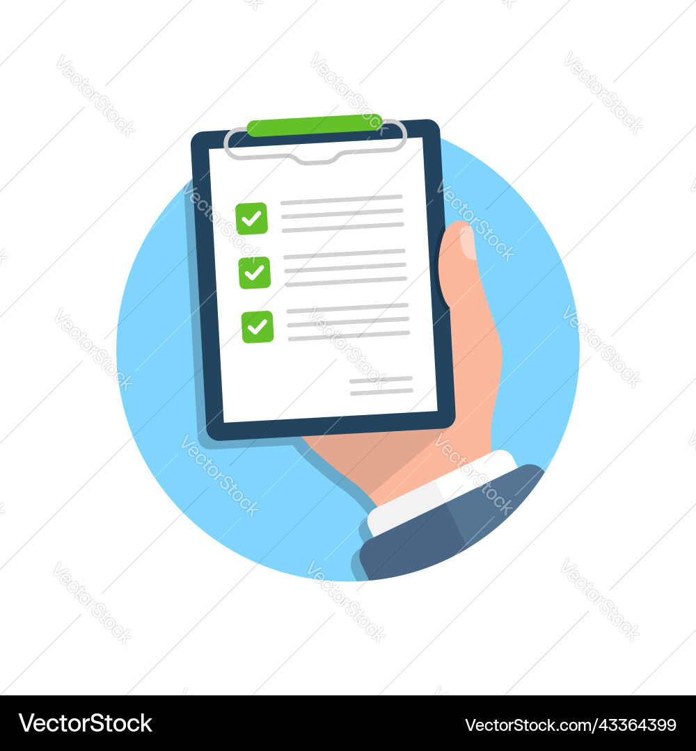 Contract document in hand flat style report Contract document in hand flat style report Vector Image