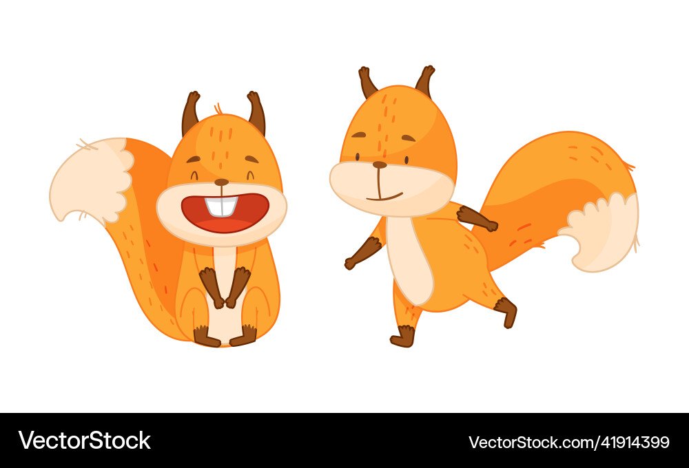 Cute red squirrel in different actions set happy Cute red squirrel in different actions set happy vector image