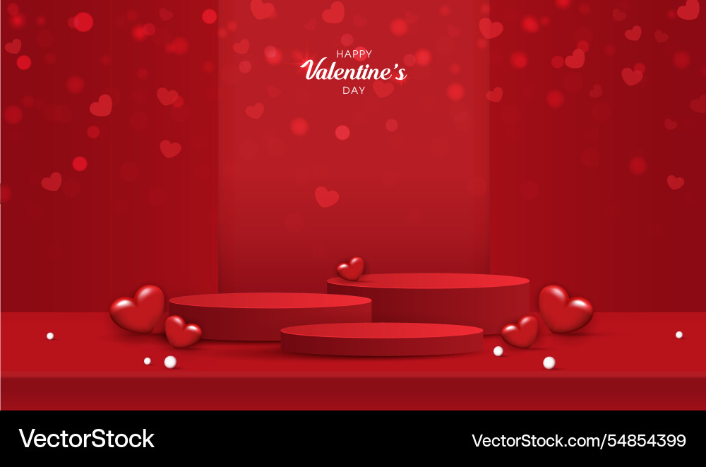 Glückliche Valentinstag und Bühne Podium dekoriert Glückliche Valentinstag und Bühne Podium dekoriert vektorbild
