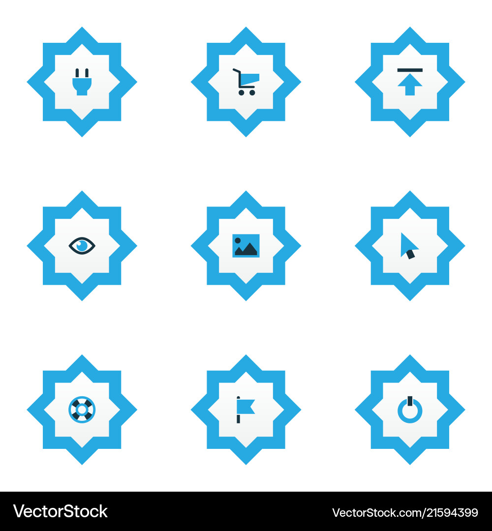 Interface icons colored set with flag shopping Interface icons colored set with flag shopping vector image