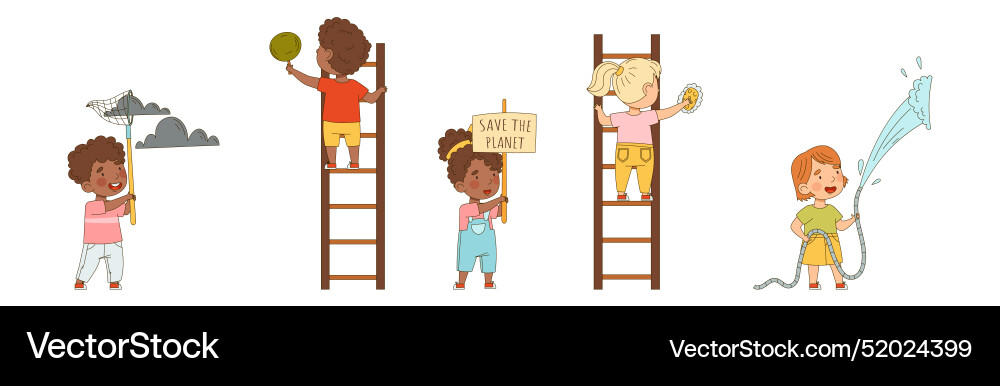 Kid characters saving nature and planet set Vector Image