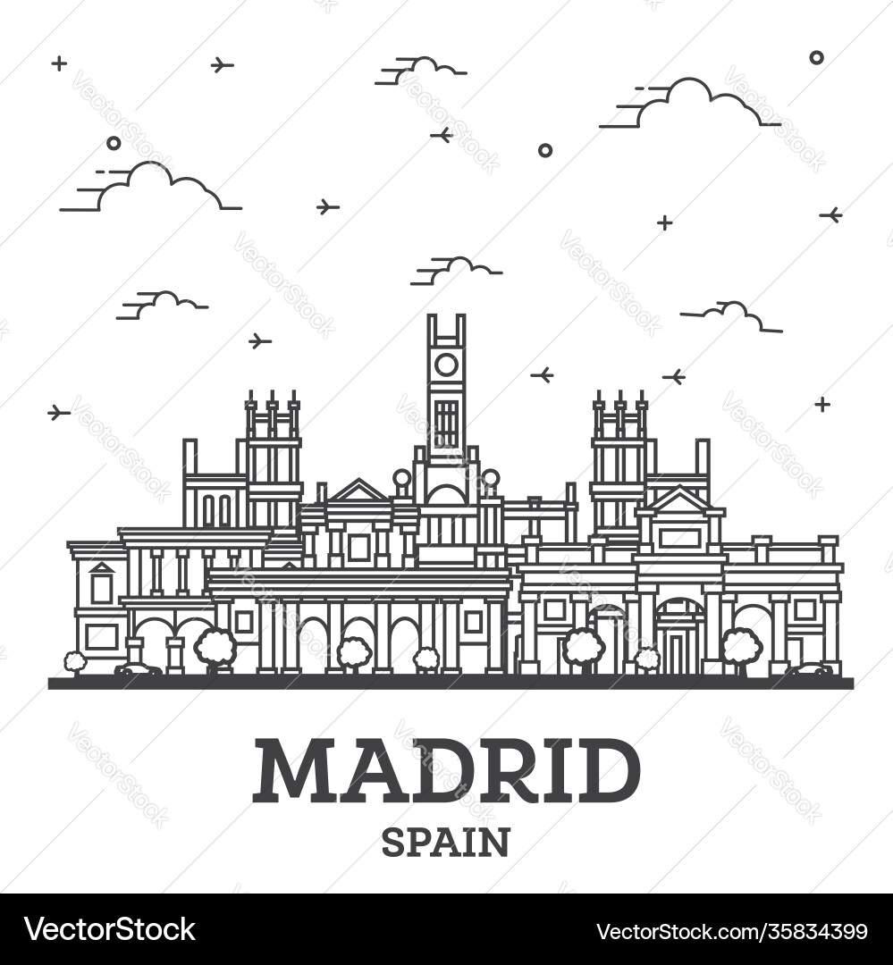 Outline madrid spain city skyline with historic Outline madrid spain city skyline with historic vector image