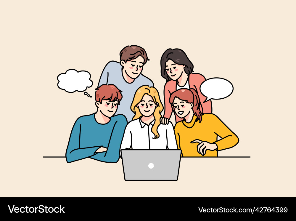 People team working on computer together Vector Image
